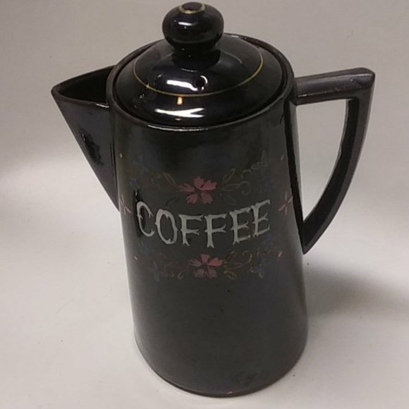 VNTG Coffee Pitcher Pot with Lid Hand Paint - Picture 7 of 7